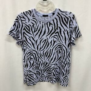 ATM Purple Black Animal Zebra Print Crew Neck 100% Cotton Short Sleeve T Shirt L